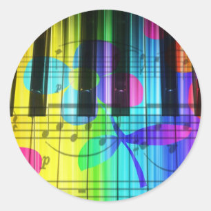 Psychedelic Electric Piano Keyboard and Flowers Classic Round Sticker