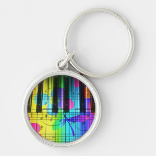 Psychedelic Electric Piano Keyboard and Flowers Keychain