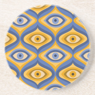 Psychedelic eye pattern indigo blue yellow coaster