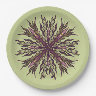 Psychedelic Eye Plant - Surreal Botanical Mandala Paper Plate