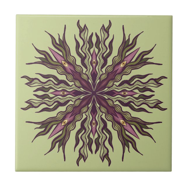 Psychedelic Eye Plant - Surreal Botanical Mandala Tile (Front)