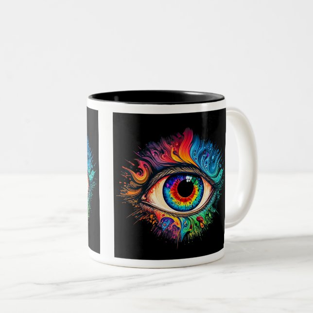 Psychedelic Eye Two-Tone Mug, 11 oz  Two-Tone Coffee Mug (Front Right)