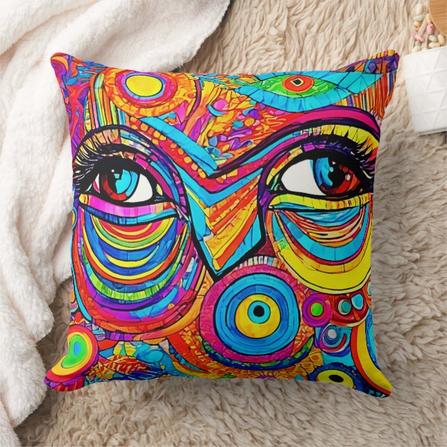 Psychedelic Eye View Design Throw Pillow (Blanket)