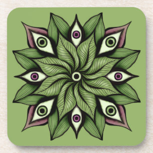 Psychedelic Eyes Mandala - Trippy Floral Pattern Coaster