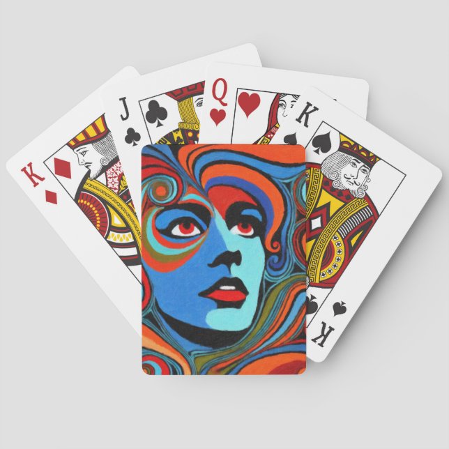 Psychedelic face of a woman playing cards (Back)