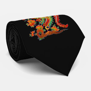 Psychedelic Fantasy Exotic Fractal Dragon Phoenix Tie