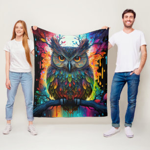 Psychedelic Fantasy Hippy Owl Fleece Blanket