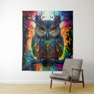 Psychedelic Fantasy Hippy Owl Tapestry