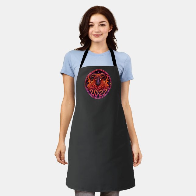 Psychedelic Fire Ram Aries  Apron (Worn)