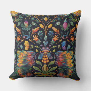 Psychedelic Flight Tapestry Botanical Throw Pillow