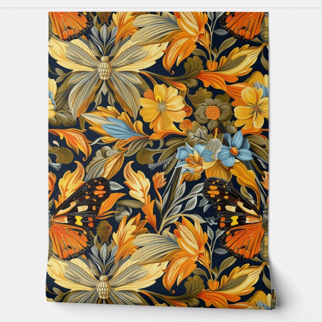 Psychedelic Flight Tapestry Botanical Wallpaper (Unrolling)