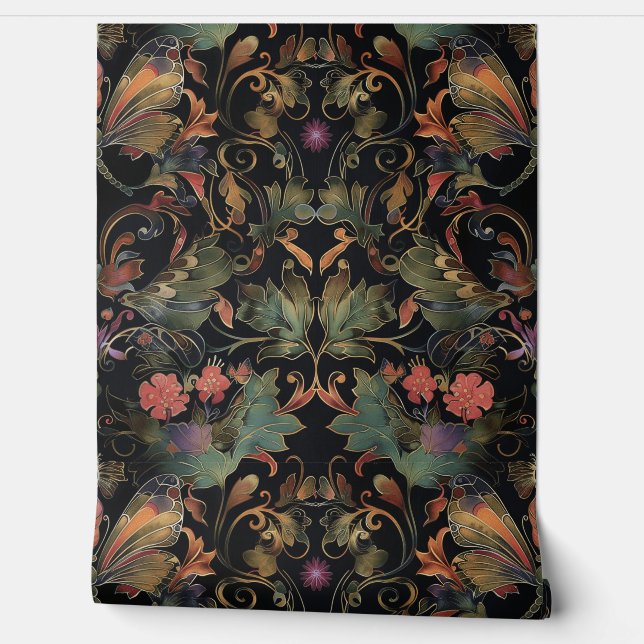 Psychedelic Flight Tapestry Botanical Wallpaper (Unrolling)
