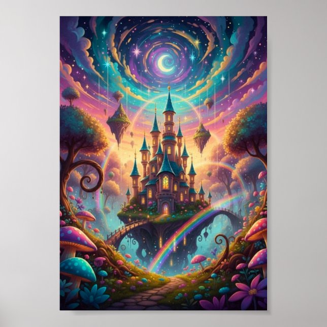 Psychedelic Floating Castle Cosmic Fantasy Poster (Front)