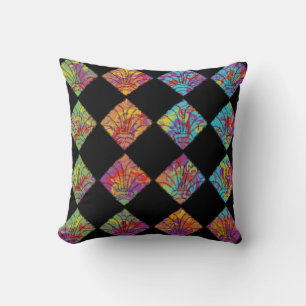 Psychedelic Floral Diamonds Colourful Abstract Throw Pillow