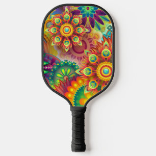 Psychedelic Floral Pattern Pickleball Paddle