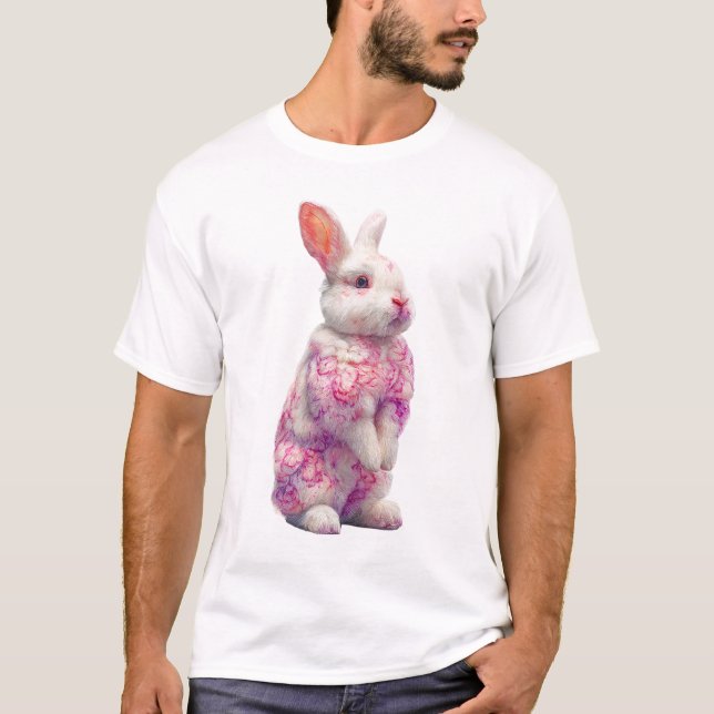 Psychedelic Floral Pattern Rabbit Men T-Shirt (Front)