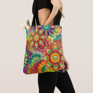 Psychedelic Floral Pattern  Tote Bag