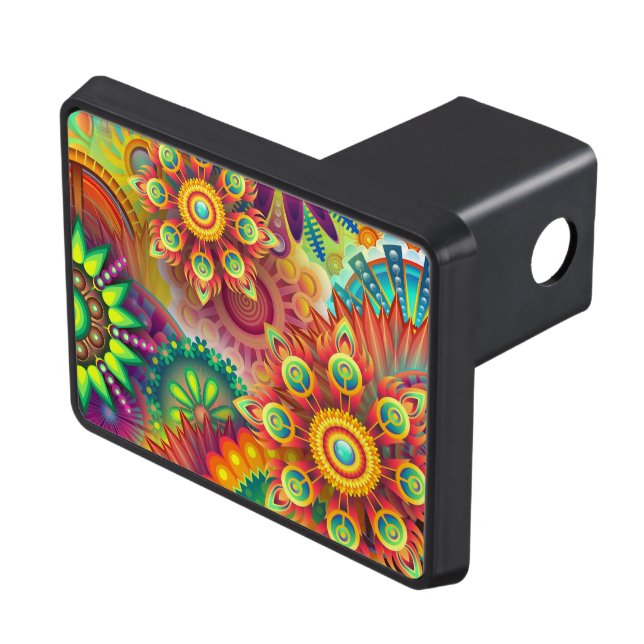 Psychedelic Floral Pattern  Trailer Hitch Cover (Top Right)