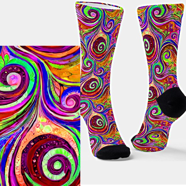 Psychedelic Floral Swirl Colourful Mystical Fantas Socks (Creator Uploaded)