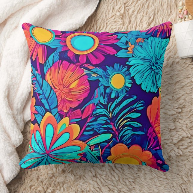 Psychedelic Floral Tapestry Throw Pillow (Blanket)