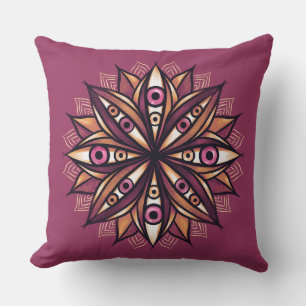 Psychedelic Flower Art with Trippy Creepy Eyes Throw Pillow