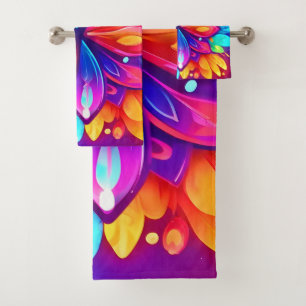 Psychedelic Flower Artwork Bath Towel Set