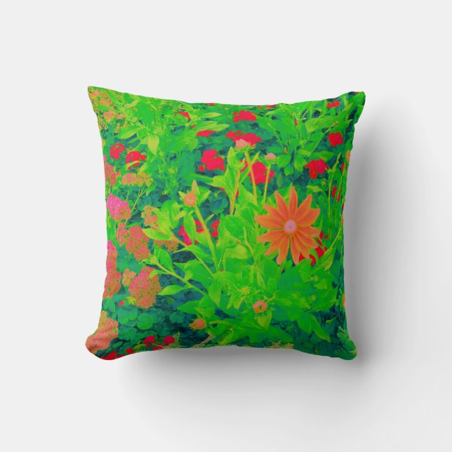 Psychedelic Flower Bed Throw Pillow (Front)
