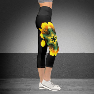 Psychedelic Flower Yellow and Black Leggings