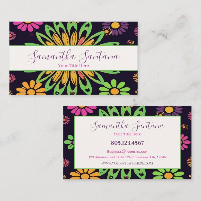 Psychedelic Flowers Bold & Colourful Business Card (Front/Back)