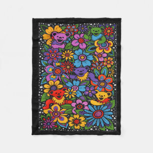 Psychedelic Flowers Dancing Bears Coloured Gratefu Fleece Blanket