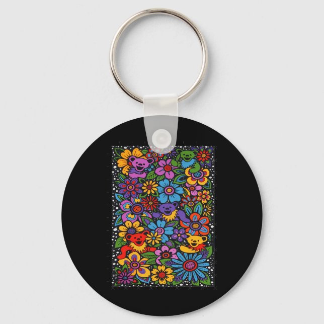 Psychedelic Flowers Dancing Bears Coloured Gratefu Keychain (Front)