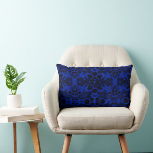 Psychedelic Flowers & Heart Dark Blue Lumbar Pillow