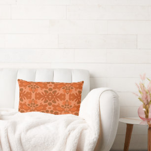 Psychedelic Flowers & Heart Orange 2 Lumbar Pillow