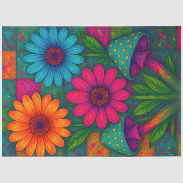 Psychedelic Flowers & Mushrooms Decoupage Tissue Paper (Front)