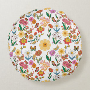 Psychedelic Flowers Pattern x4 Round Pillow
