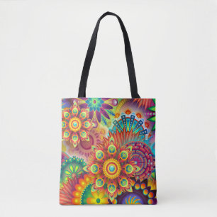 psychedelic flowers tote bag