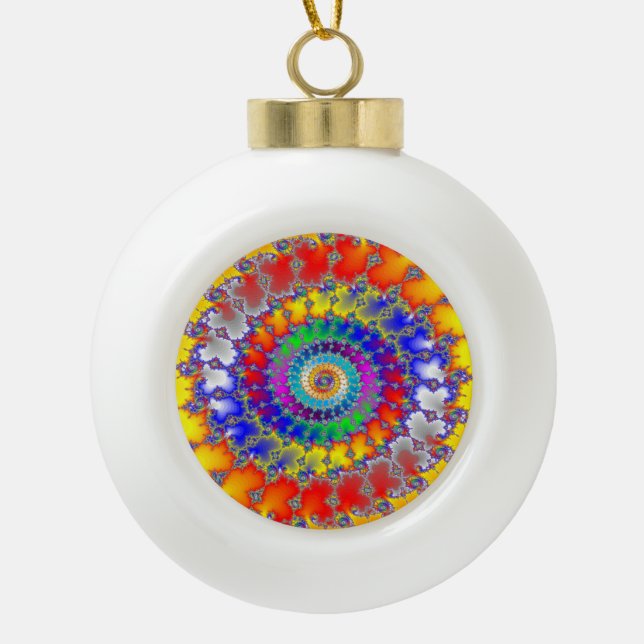 Psychedelic Fractal Ceramic Ball Christmas Ornament (Front)