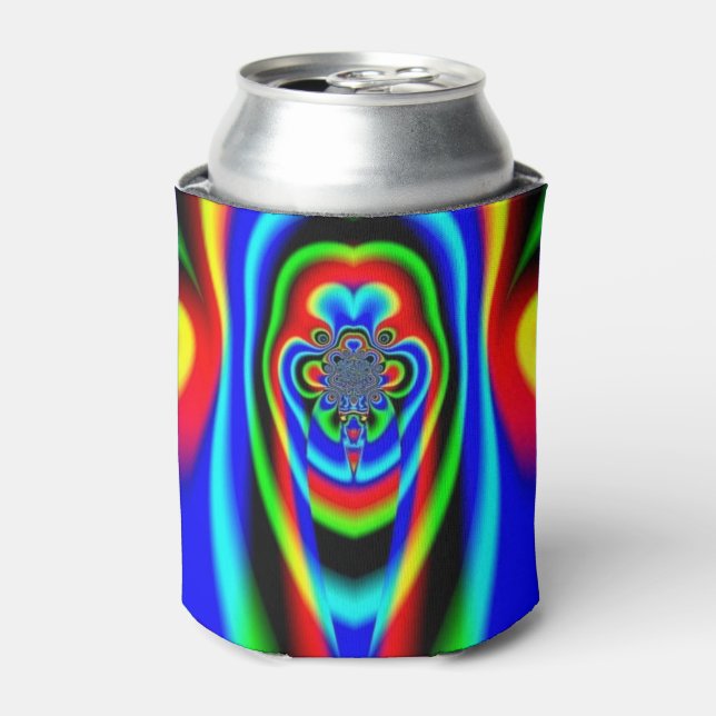 Psychedelic Fractal Rainbow Face Hippy Trippy Can Cooler (Can Front)