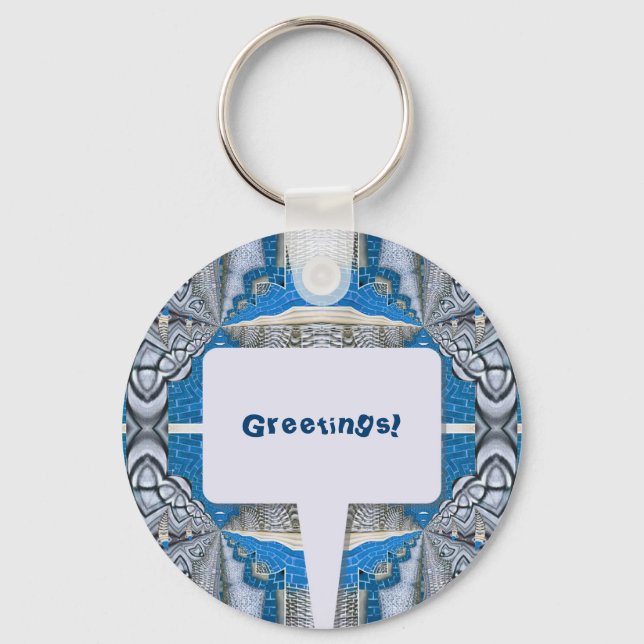 Psychedelic Fun Fractal Pattern & Text Keychain (Front)