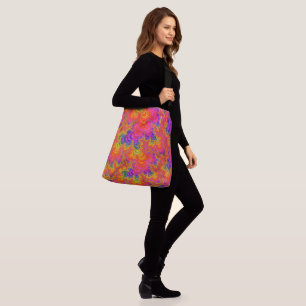 Psychedelic Funky Hippie Boho Neon Rainbow Fractal Crossbody Bag