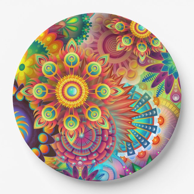 Psychedelic Garden Personalized Paper Plate (Front)