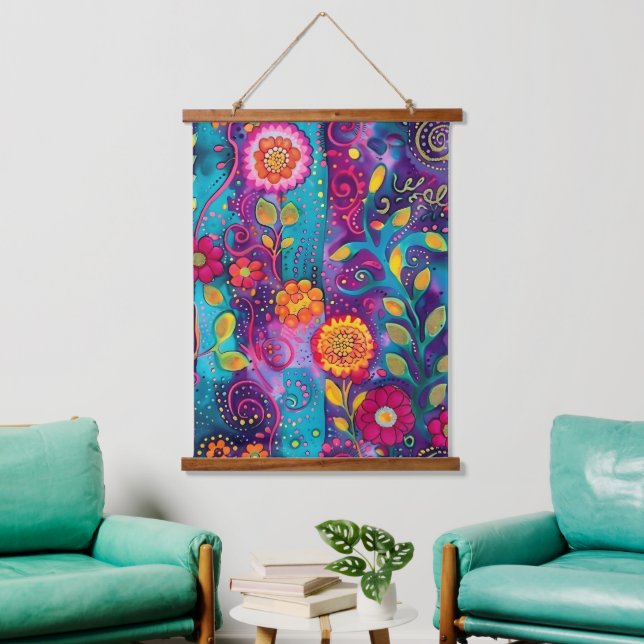 Psychedelic Garden – Whimsy in Bloom Hanging Tapestry (Living Room)