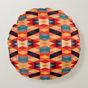 Psychedelic Geometric Background: Vintage Grunge. Round Pillow