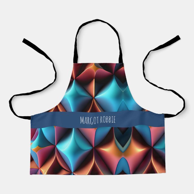 Psychedelic Geometric Honeycomb Blue  Pattern Apron (Front)