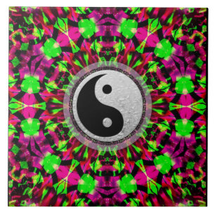 Psychedelic Geometric Yin Yang  Ceramic Tile