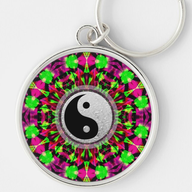 Psychedelic Geometric Yin Yang  Keychain (Front)