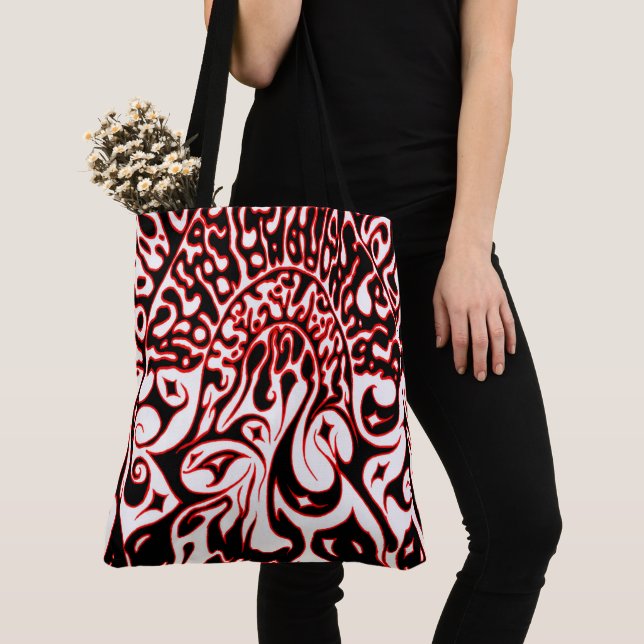 Psychedelic Ghost - Black White and Red Tote Bag (Close Up)