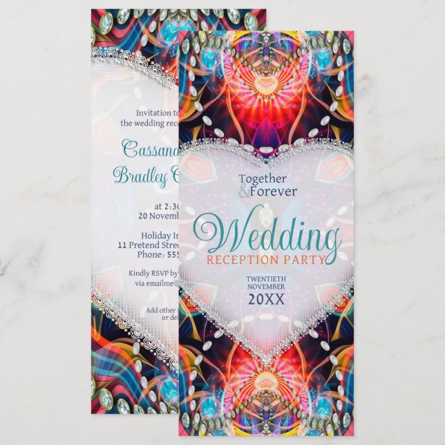 Psychedelic Glam Crystal Heart Wedding Party Invitation (Front/Back)