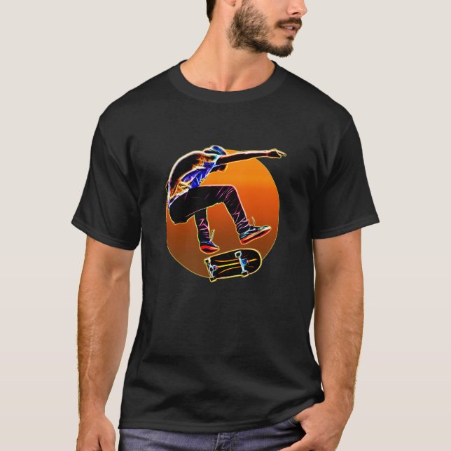 Psychedelic Glowing Skateboarder With Skateboard T-Shirt (Front)