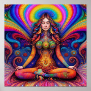 Psychedelic Goddess Rainbow Meditation Art Poster
